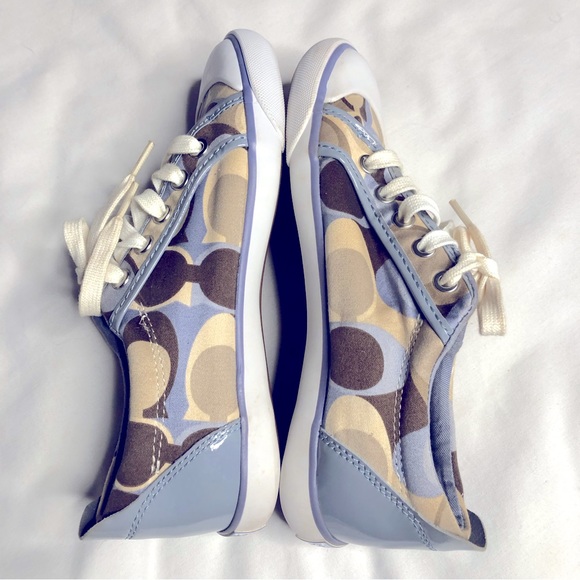 Coach Barrett blue tan low top canvas signature C print sneakers - Picture 5 of 10